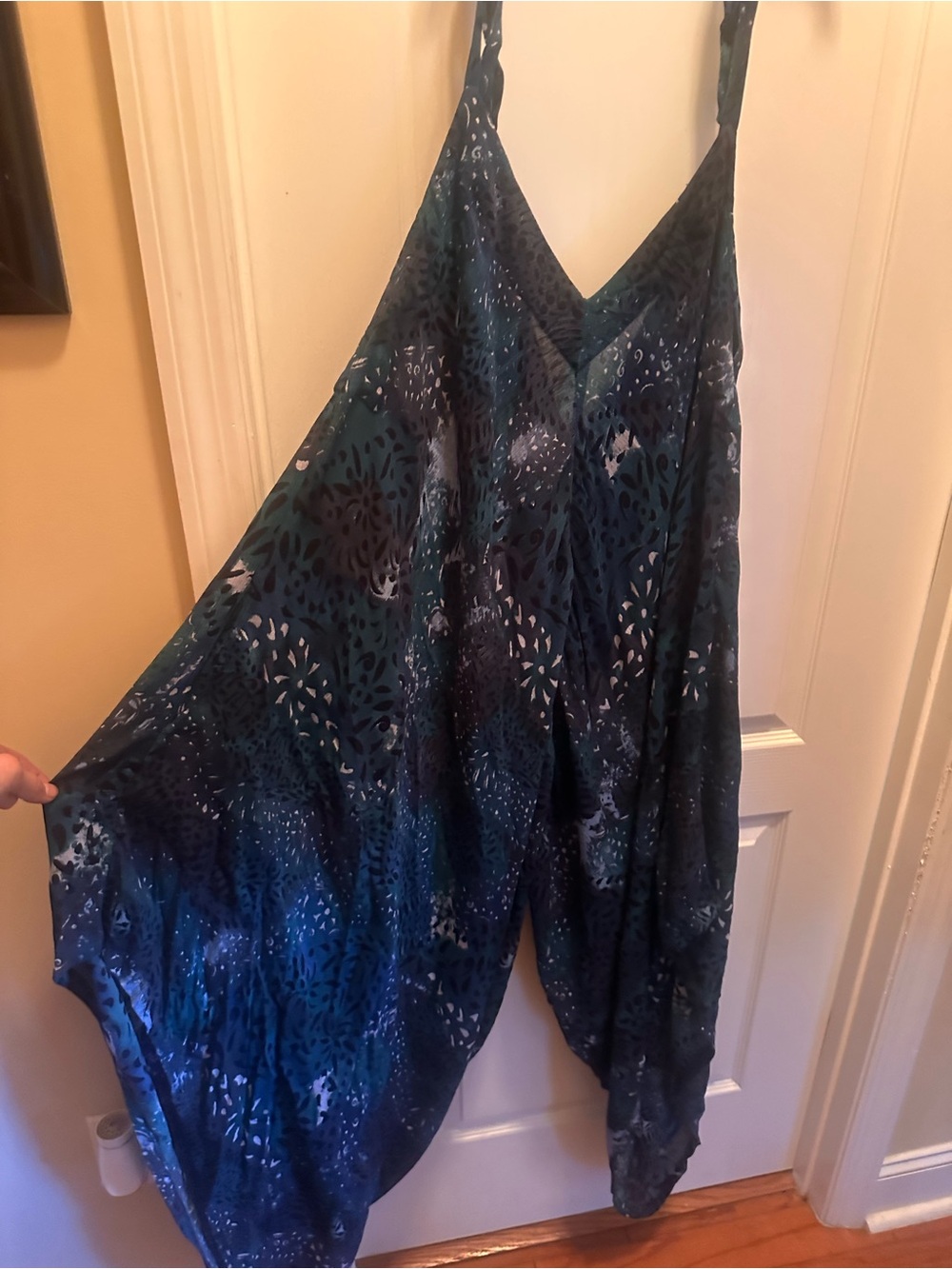 Free People Navy and Dark Green Printed Chain-strap Camisole